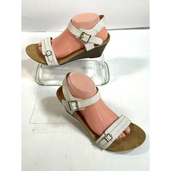 Vionic White Sandals Size 10 Laurie Wedge Ankle Strap Buckle Snake Print - Picture 12 of 12